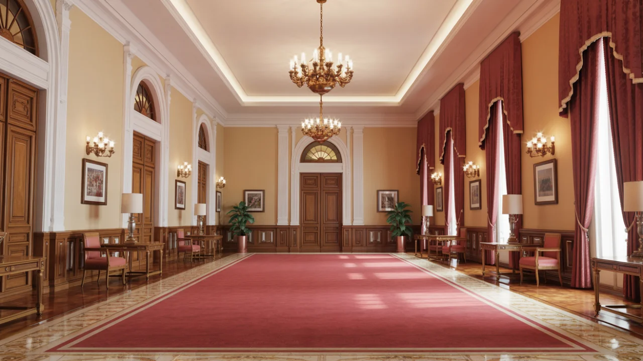 Lobby de hotel con pavimento de fibra natural